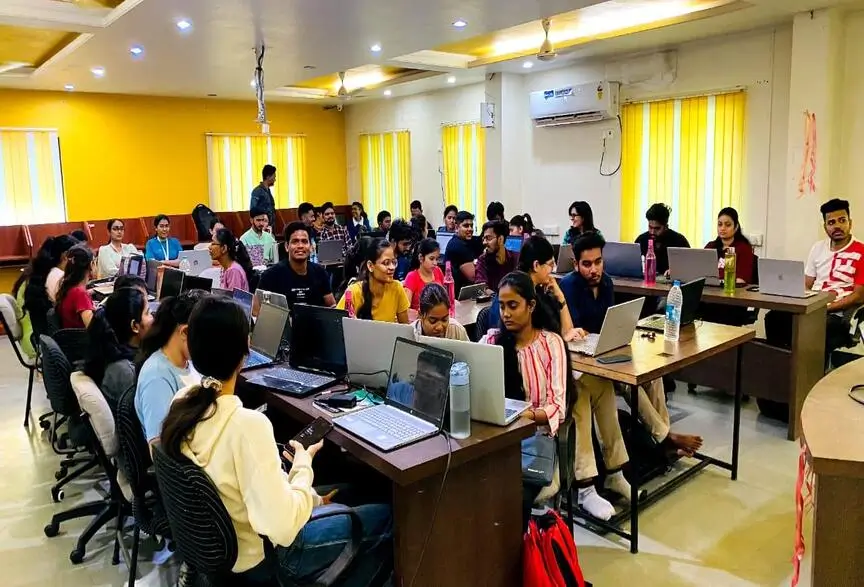 Happy students engaged in learning at Webgurukul Institute's classroom