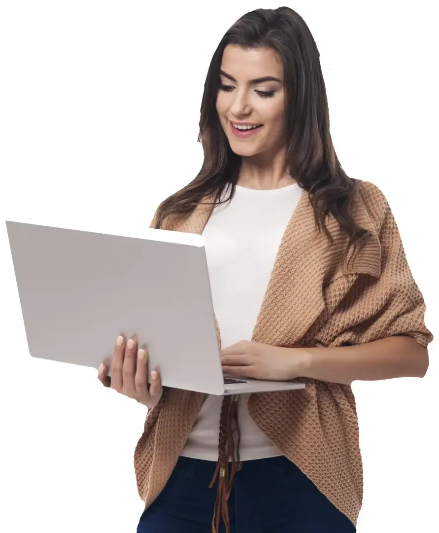 Smiling girl holding a laptop